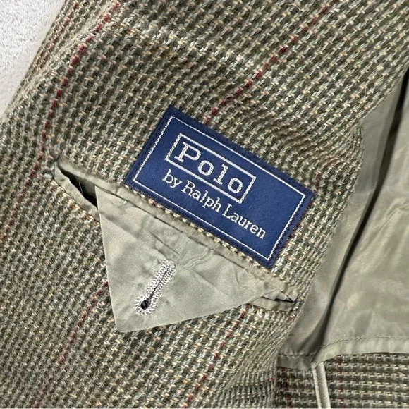 Vintage Polo Ralph Lauren Blazer Men Sz 40L Wool Tweed Brown Herringbone Preppy